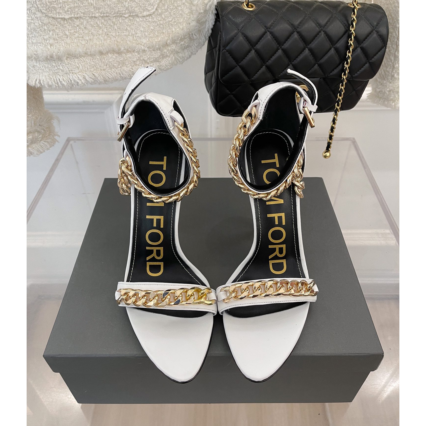 Tom Ford Chain-Trimmed Leather Sandals With Heel Height Of 10.5cm - DesignerGu