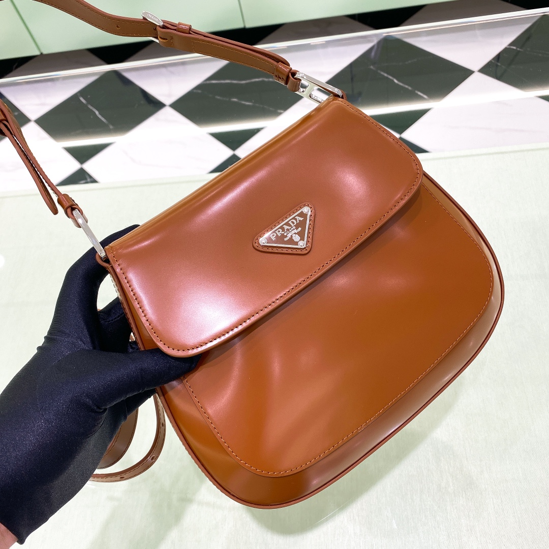 Prada Cleo Brushed Leather Shoulder Bag In Brown(24-19-6cm)   1BD303 - DesignerGu