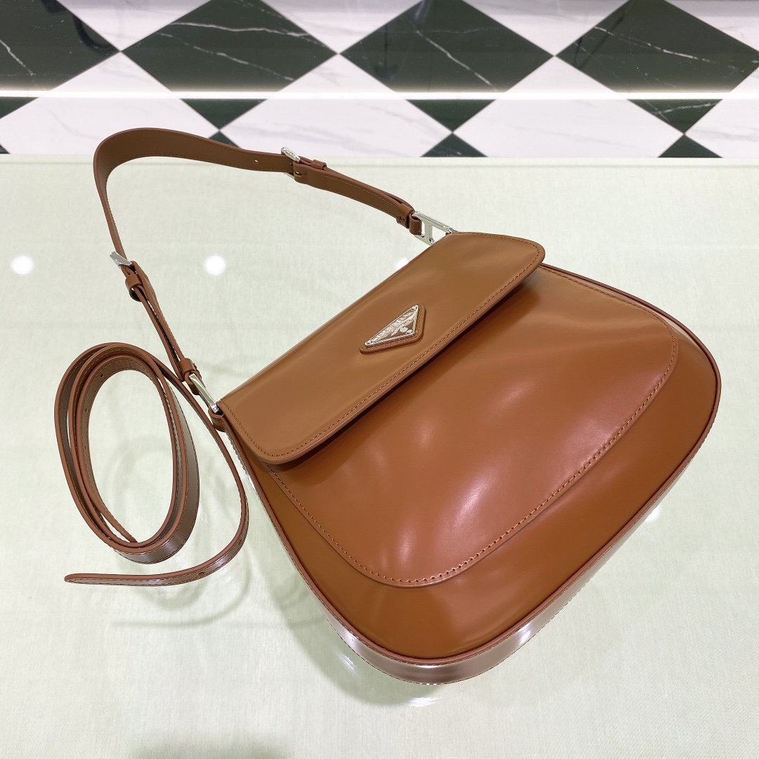 Prada Cleo Brushed Leather Shoulder Bag In Brown(24-19-6cm)   1BD303 - DesignerGu