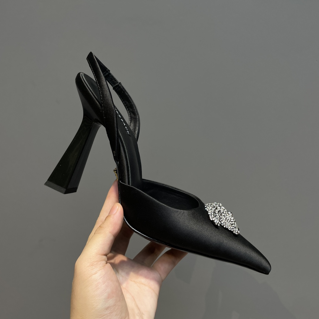 Versace Crystal La Medusa Satin Sling-Back Pumps - DesignerGu