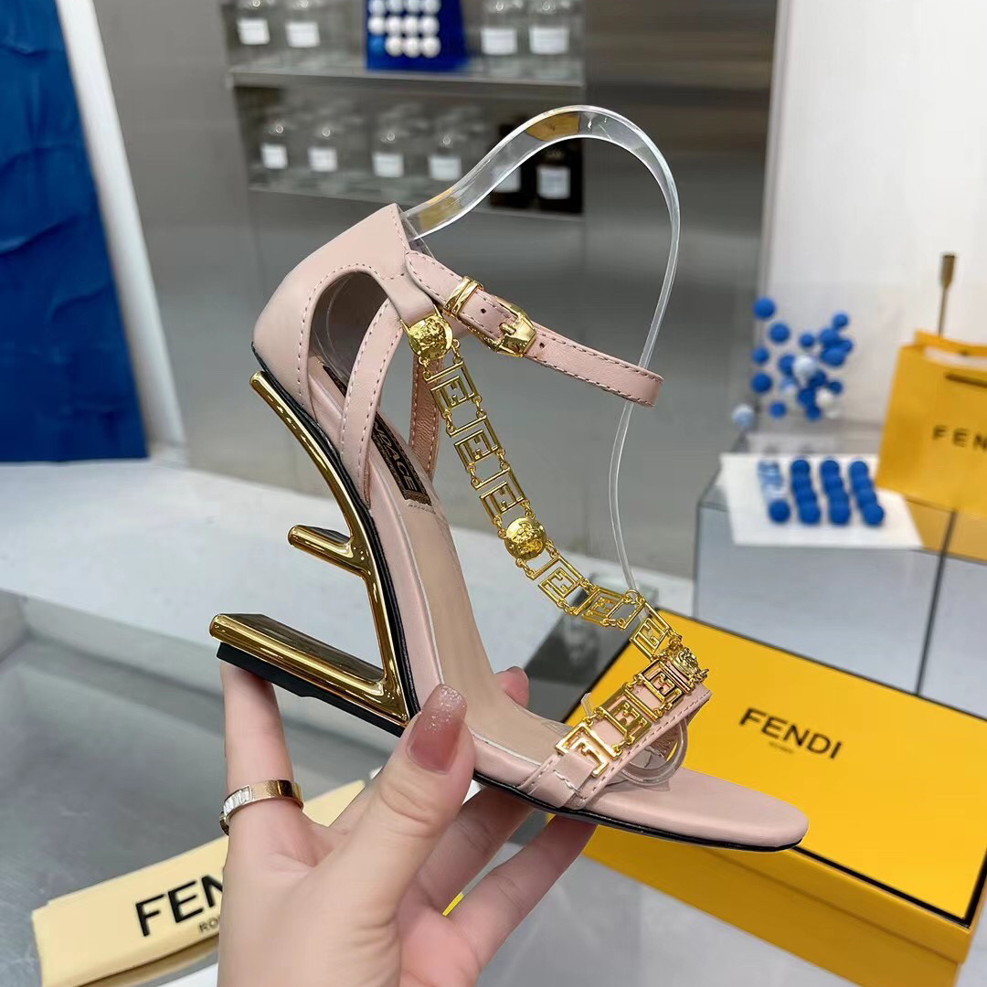 Fendi Fendi First Fendace Pink Leather High-Heeled Sandals - DesignerGu