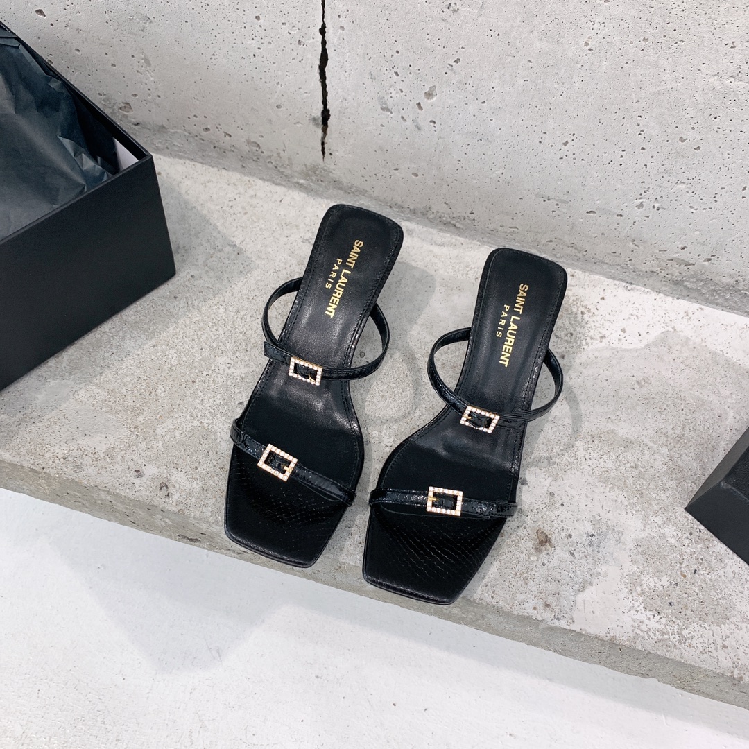 Saint Laurent Nuit Mules In Lacquered Ayers - DesignerGu