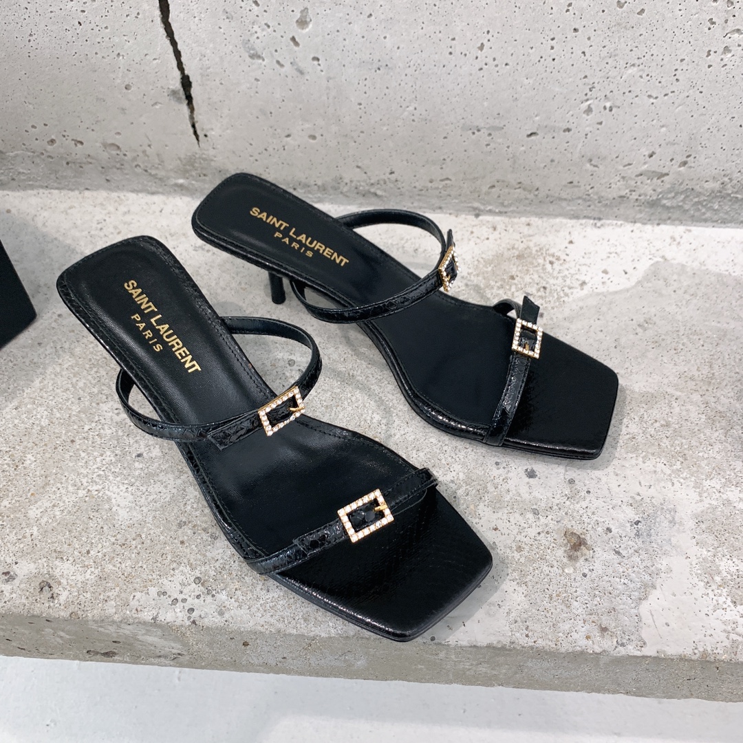 Saint Laurent Nuit Mules In Lacquered Ayers - DesignerGu