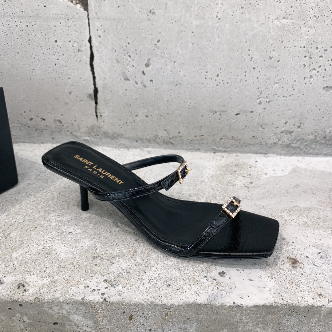 Saint Laurent Nuit Mules In Lacquered Ayers - DesignerGu