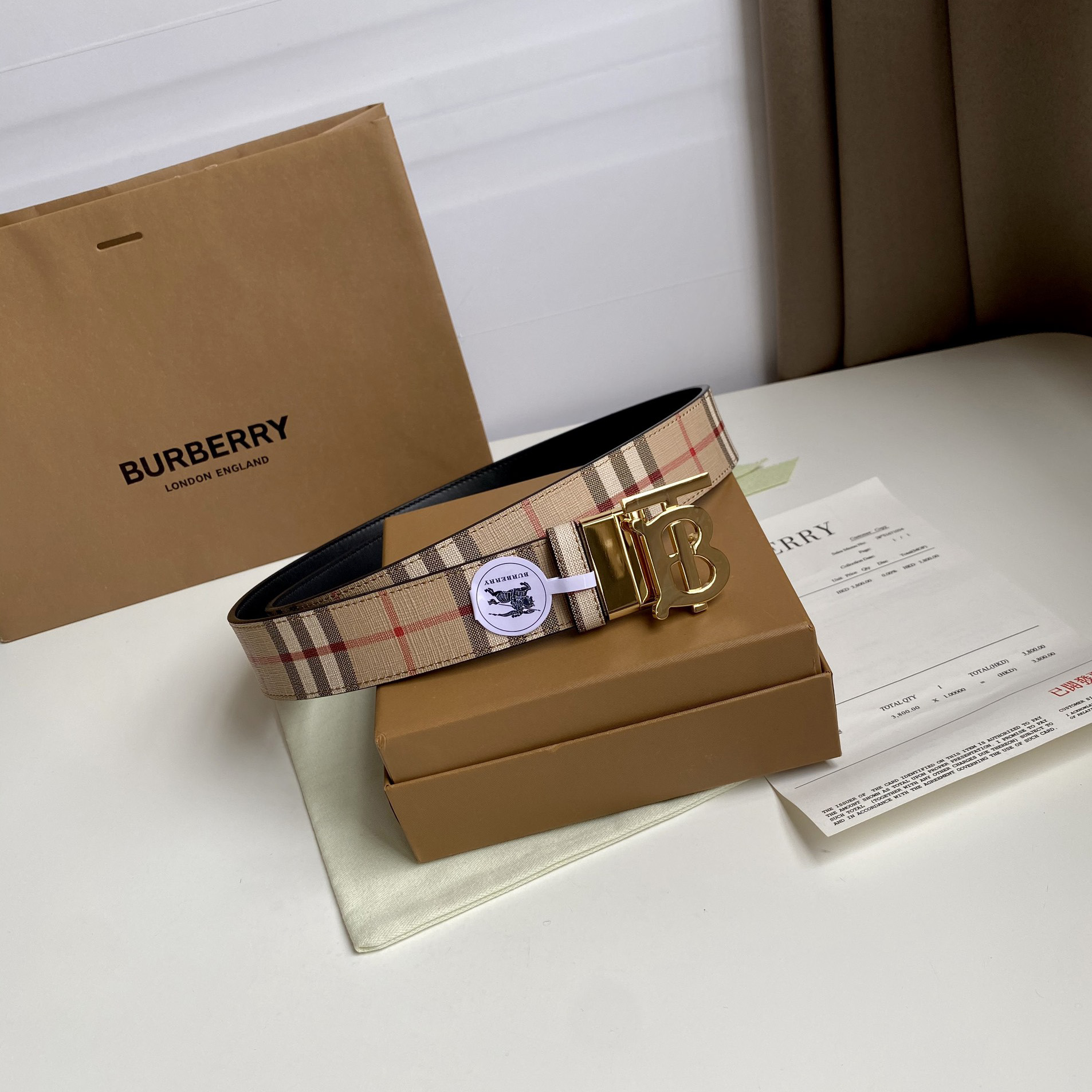 Burberry TB Monogram Vintage Check Bel—35mm - DesignerGu