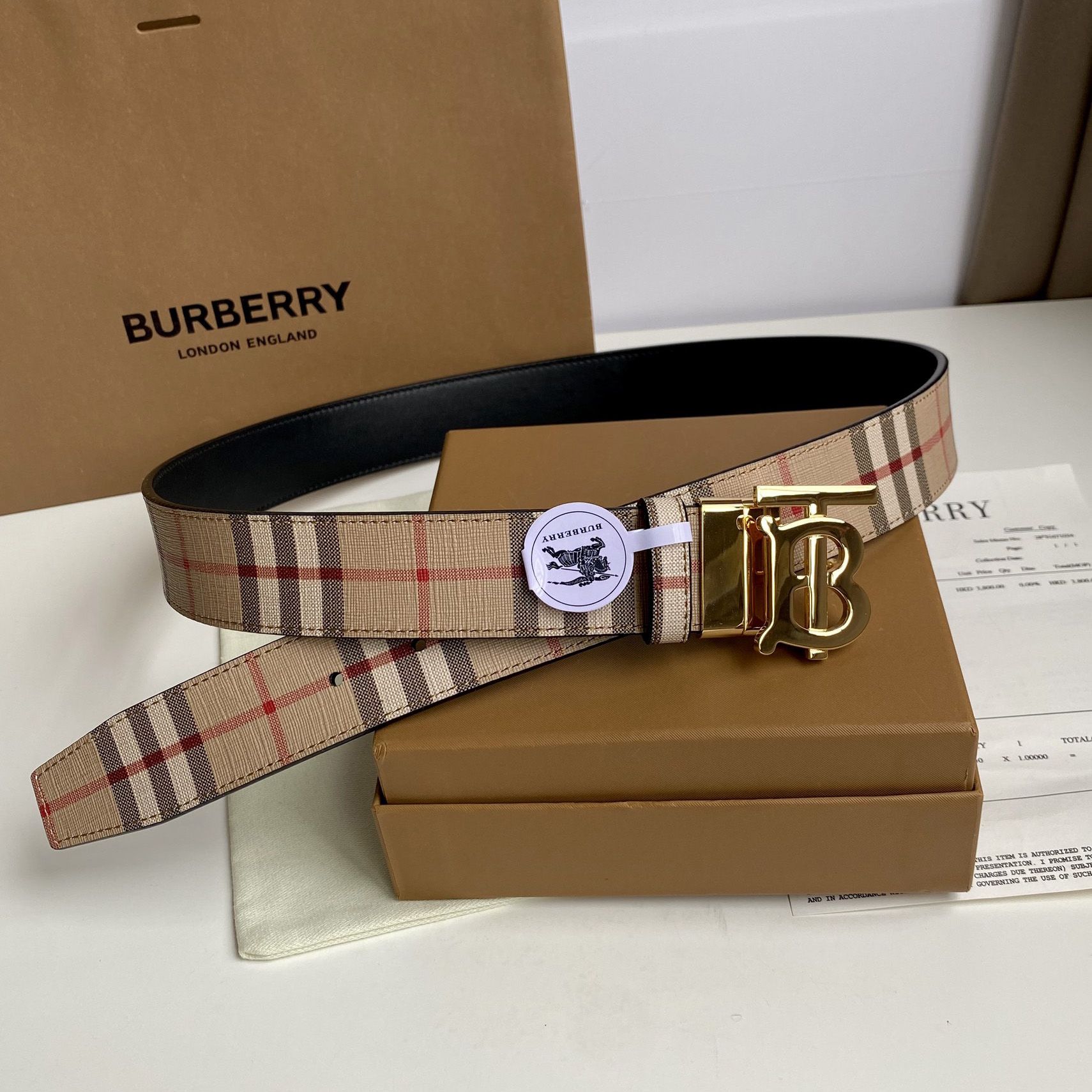 Burberry TB Monogram Vintage Check Bel—35mm - DesignerGu