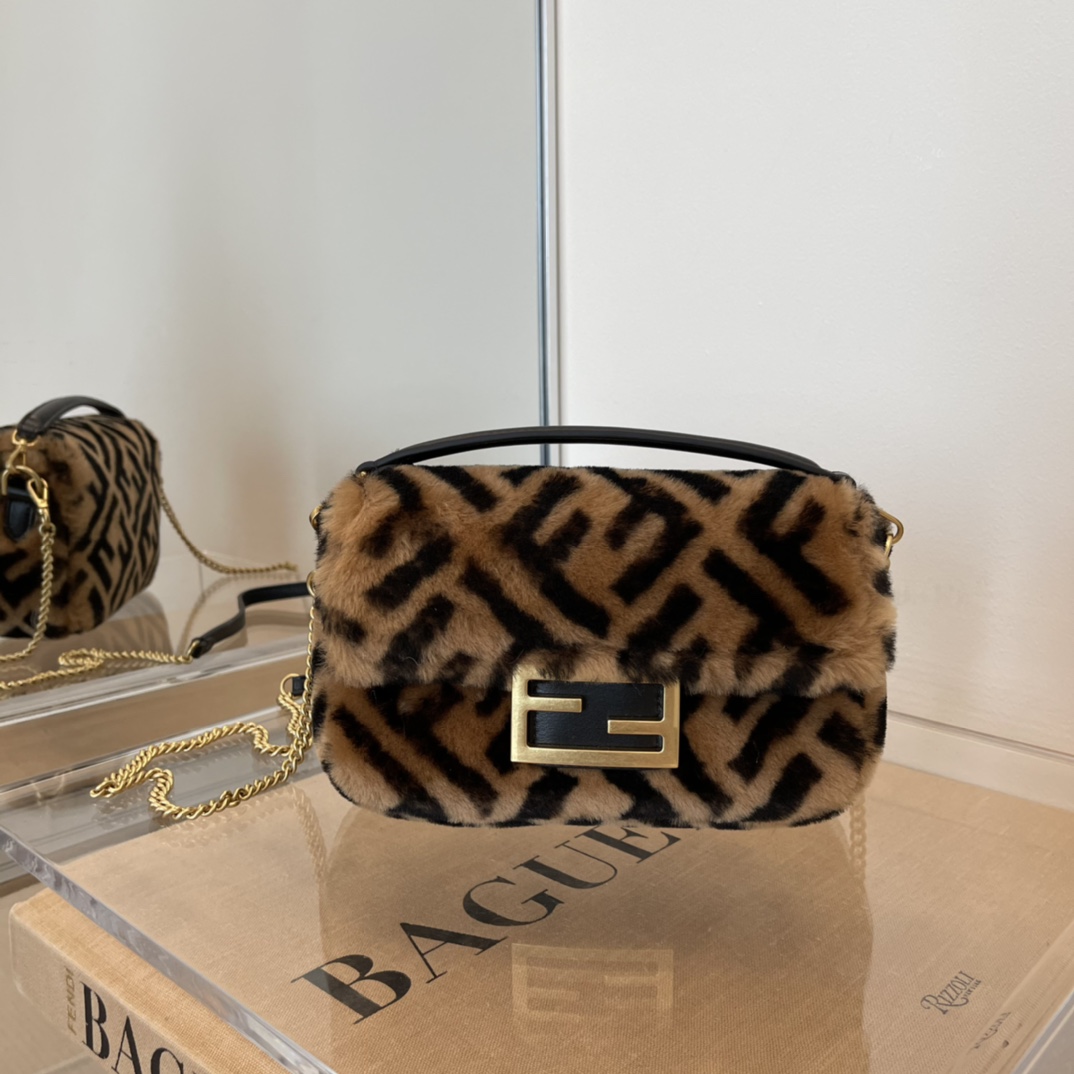 Fendi Baguette Brown Sheepskin Bag - DesignerGu