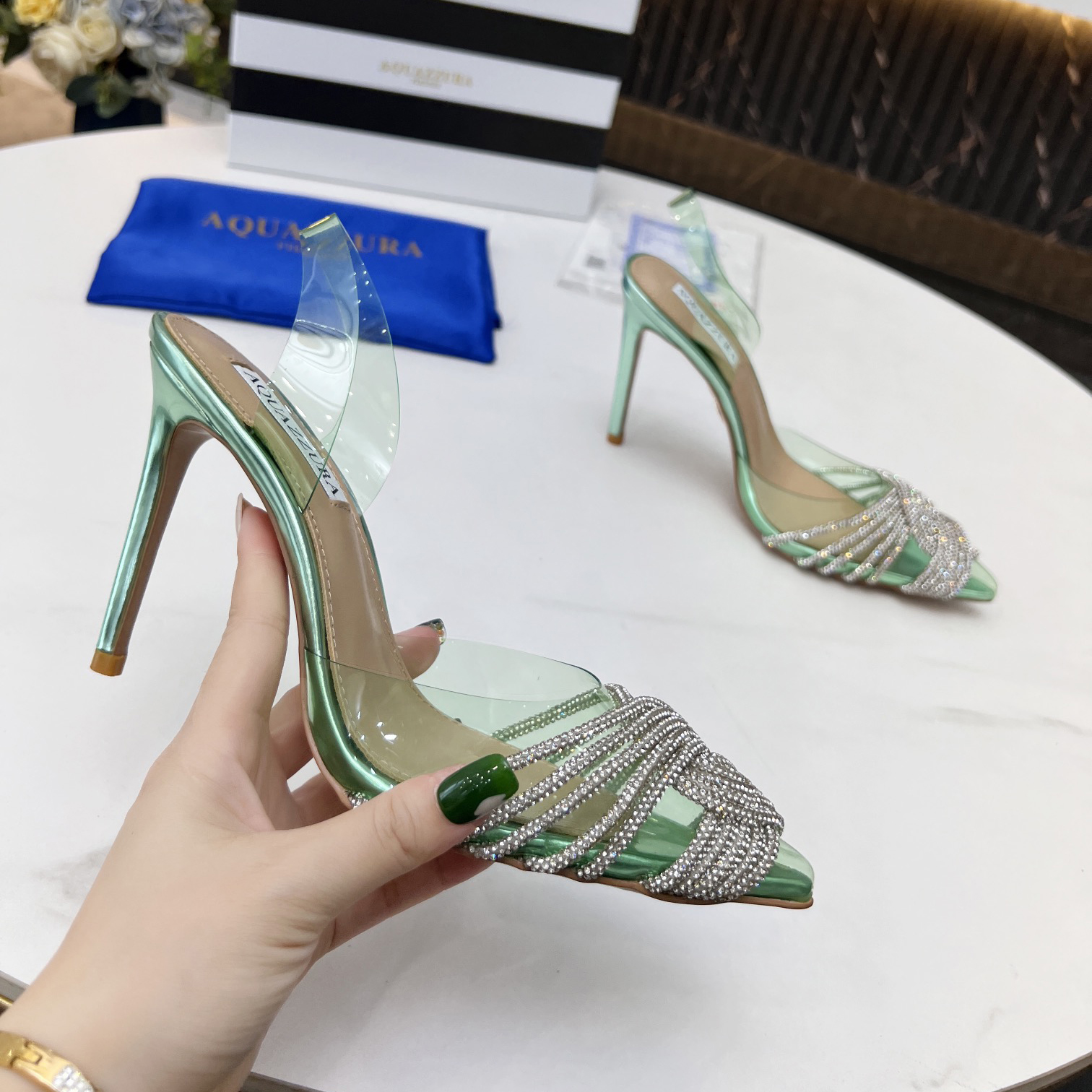 Aquazzura Gatsby Sling Satin 105 - DesignerGu