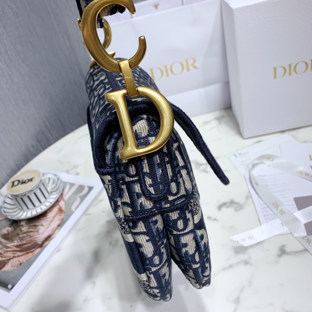 Dior Blue Dior Oblique Jacquard Saddle Bag(25.5-20.5-7cm) - DesignerGu