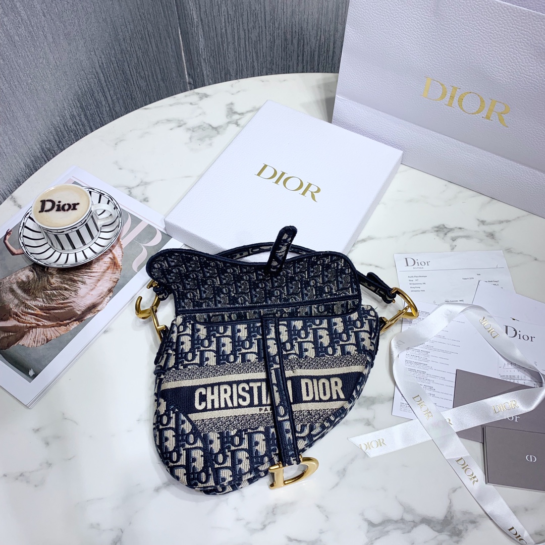 Dior Blue Dior Oblique Jacquard Saddle Bag(25.5-20.5-7cm) - DesignerGu