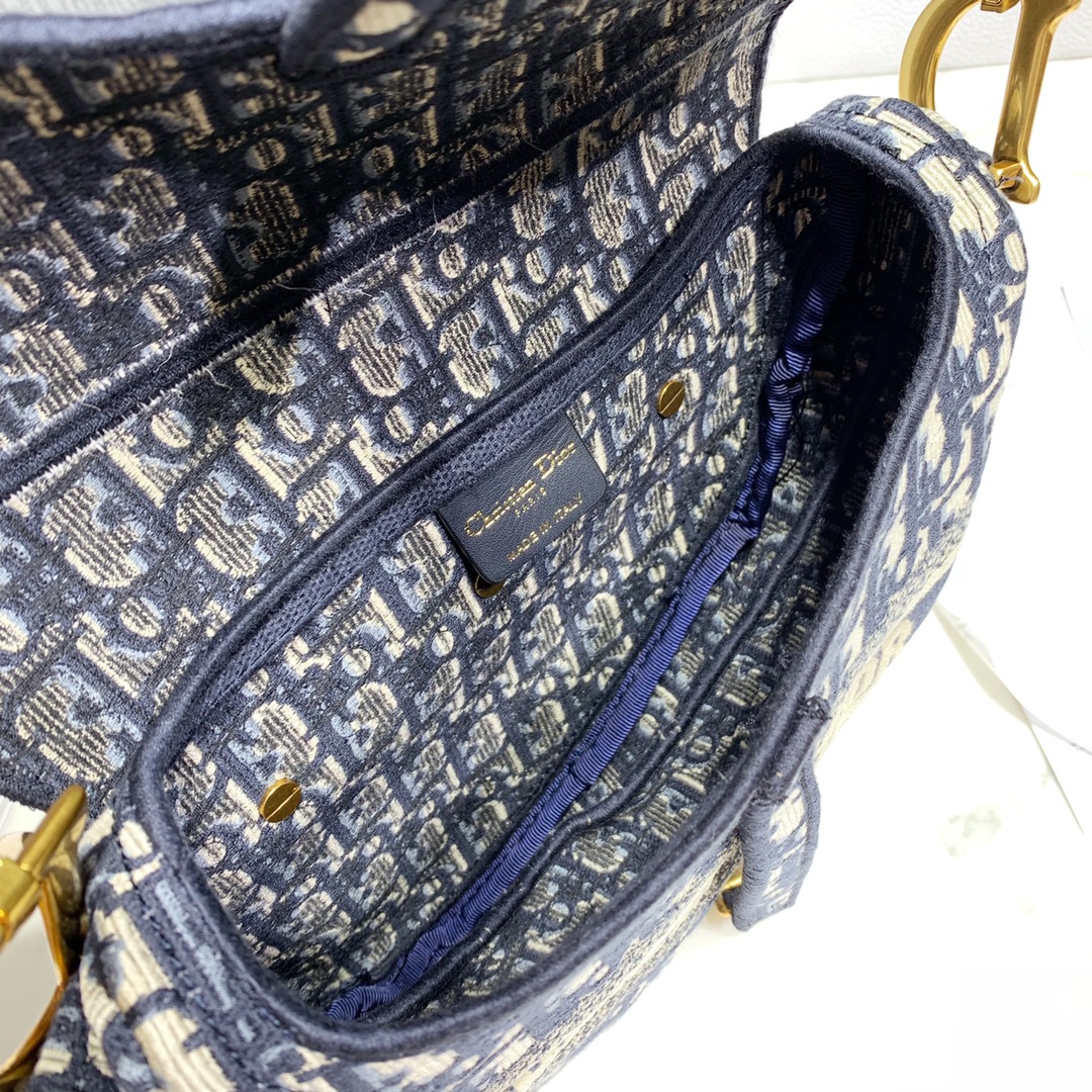 Dior Blue Dior Oblique Jacquard Saddle Bag(25.5-20.5-7cm) - DesignerGu