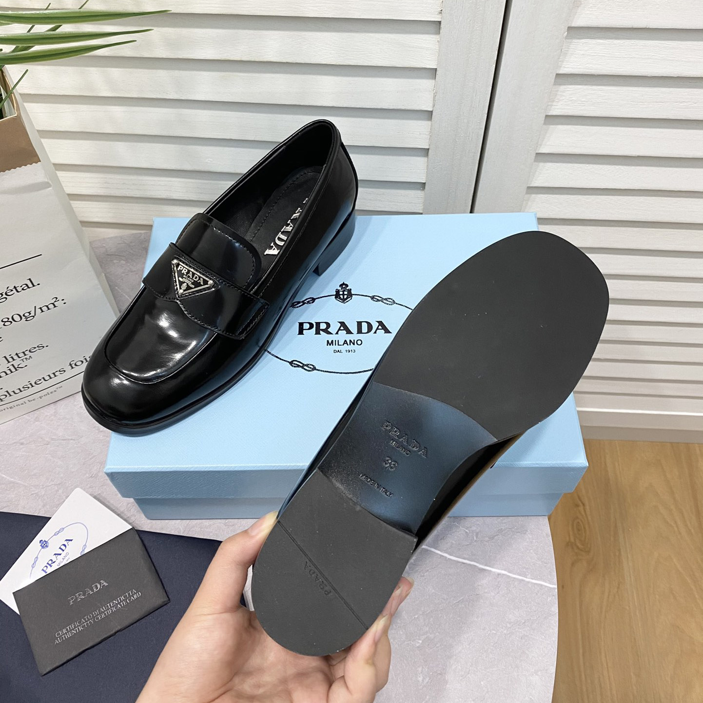 Prada Chocolate Brushed Leather Loafers - DesignerGu