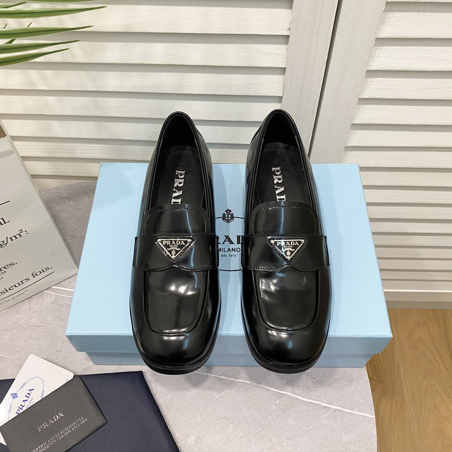 Prada Chocolate Brushed Leather Loafers - DesignerGu