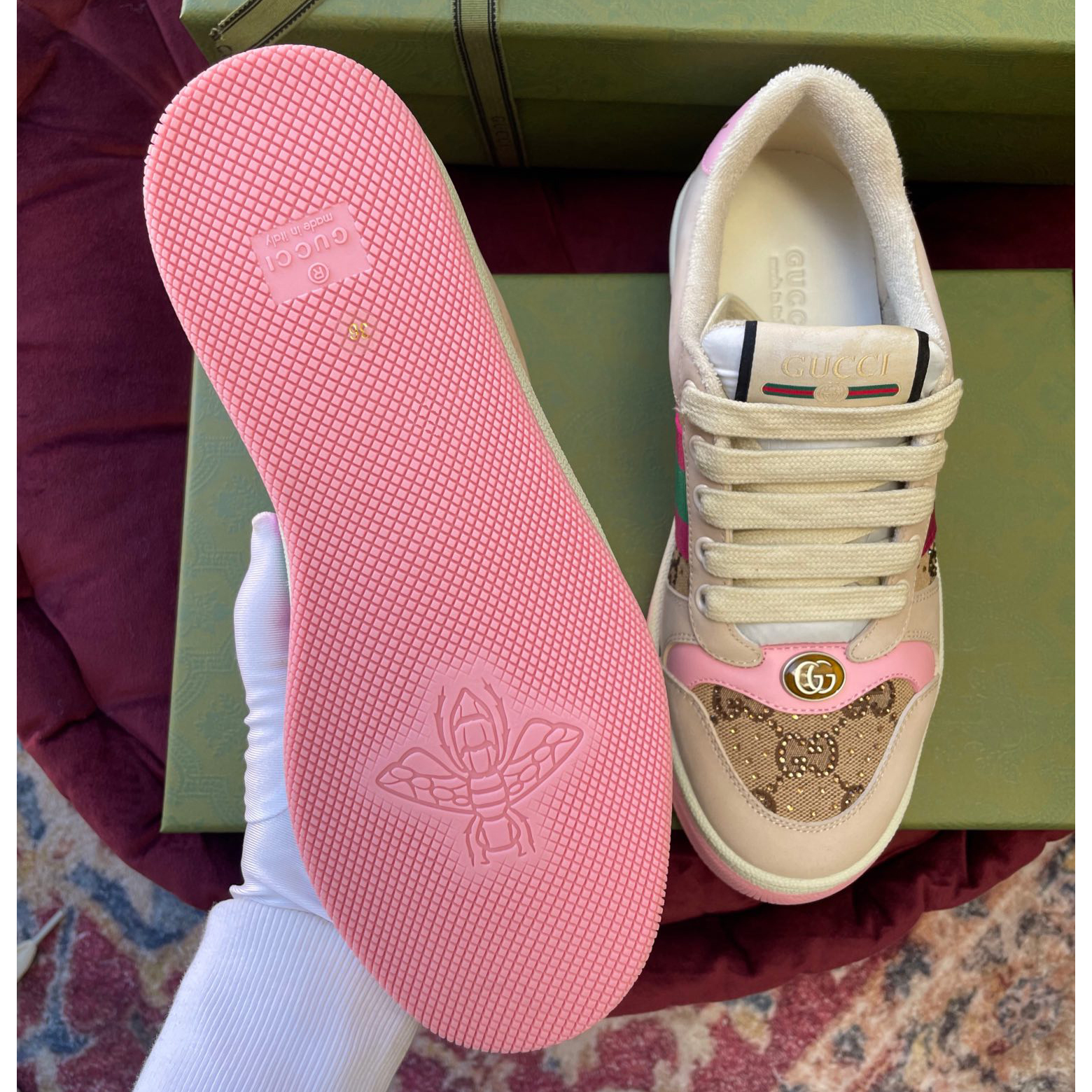 Gucci Women's Screener Sneaker With Crystals - DesignerGu