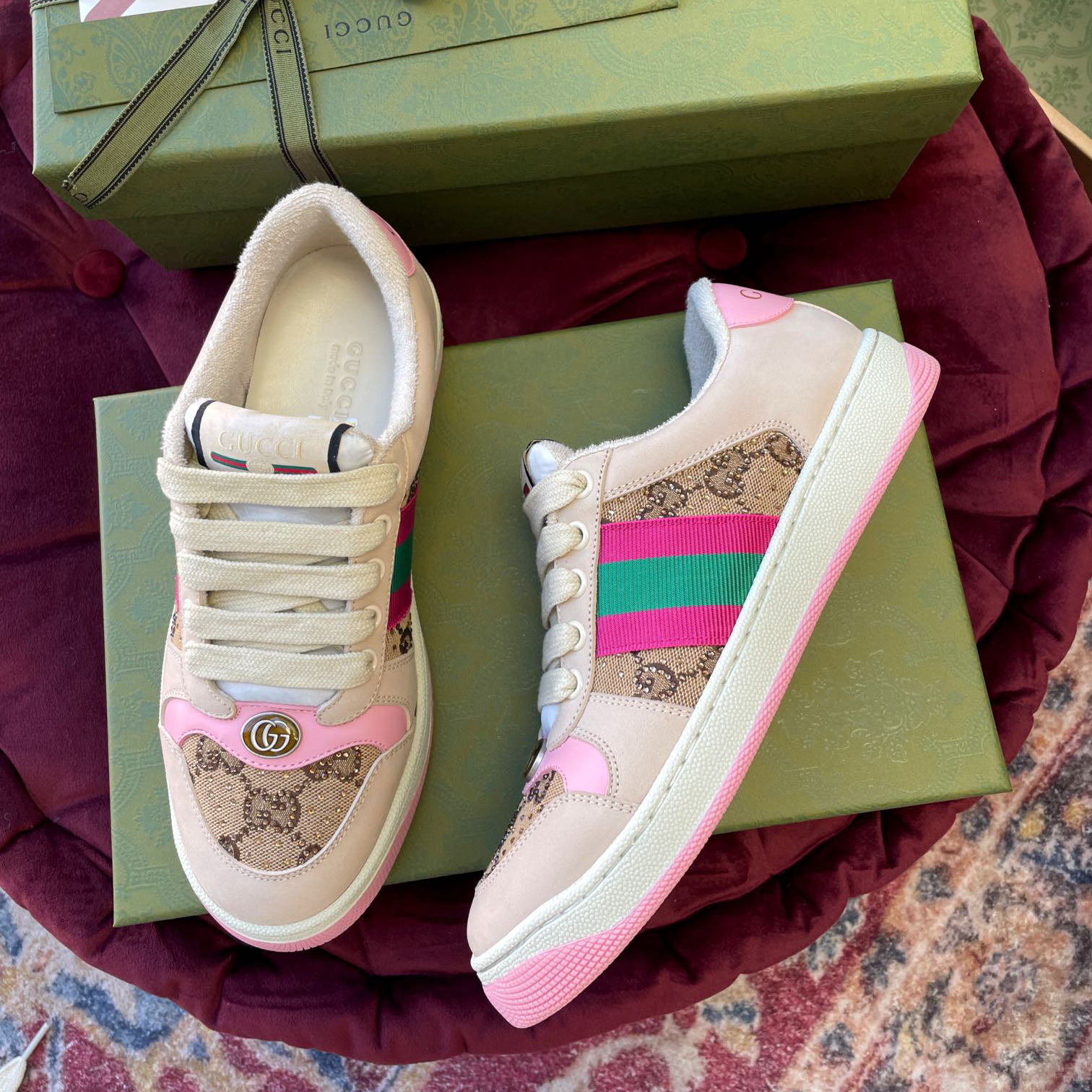 Gucci Women's Screener Sneaker With Crystals - DesignerGu