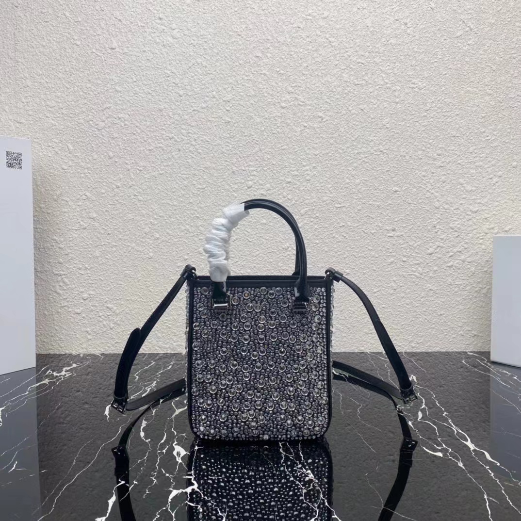 Prada Small Crystal-Studded Satin Tote Bag(17.5-15-5cm) - DesignerGu