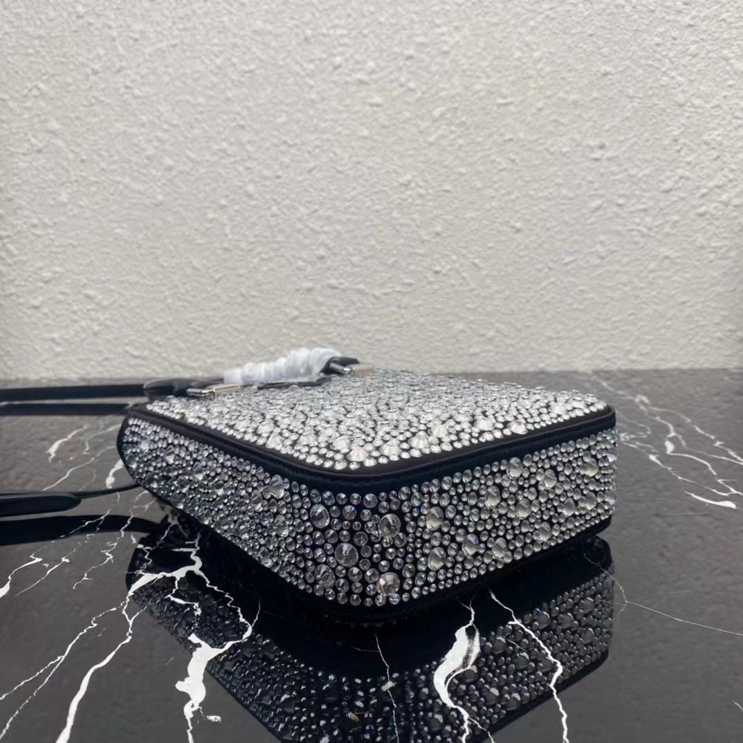 Prada Small Crystal-Studded Satin Tote Bag(17.5-15-5cm) - DesignerGu