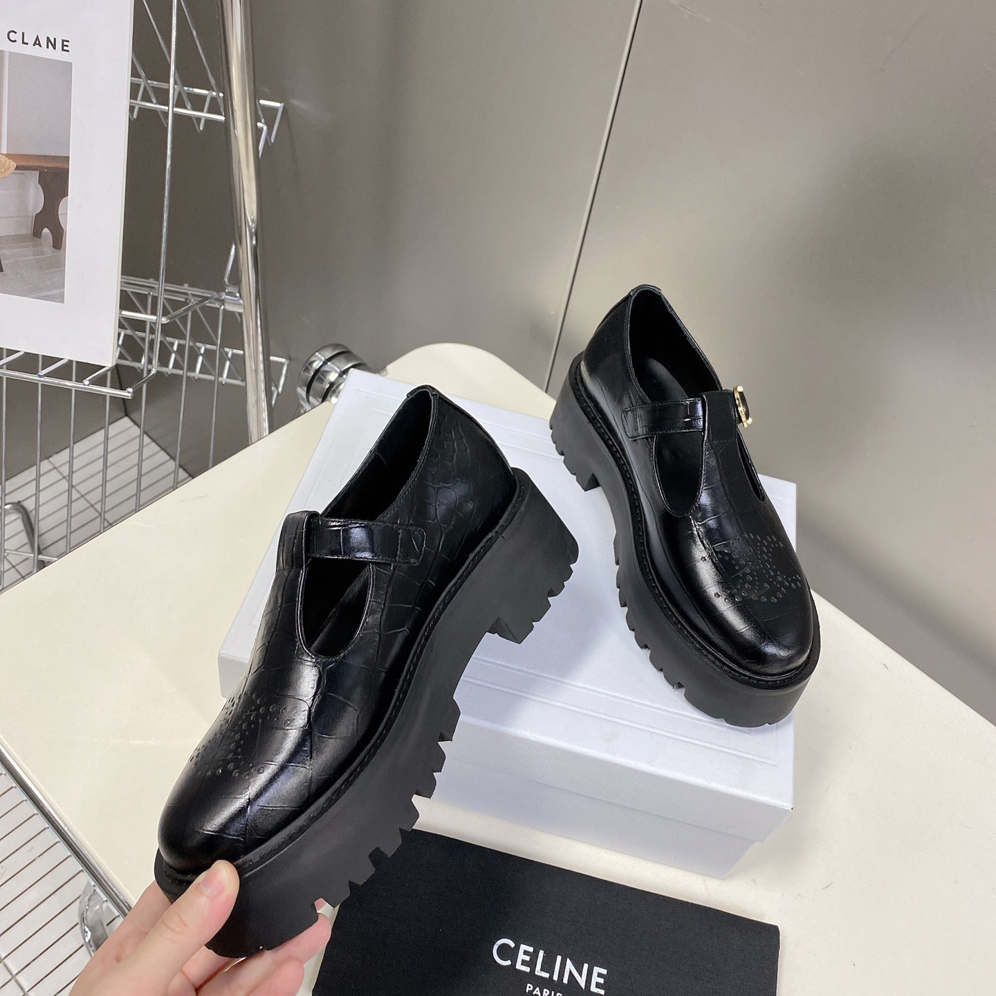 Celine Bulky Triomphe Perforated Babies In Crocodile Stamped Calfskin - DesignerGu