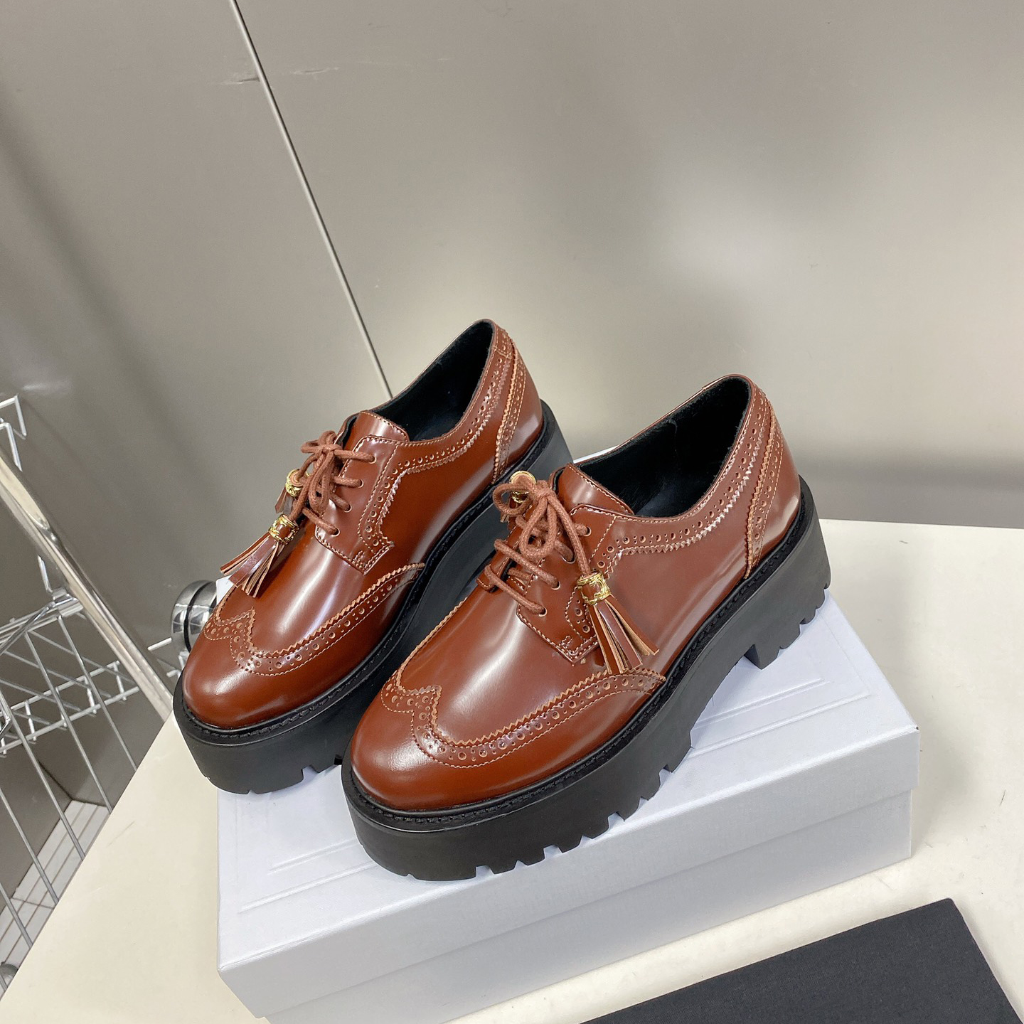 Celine Bulky Brogue Derby In Polished Bull - DesignerGu