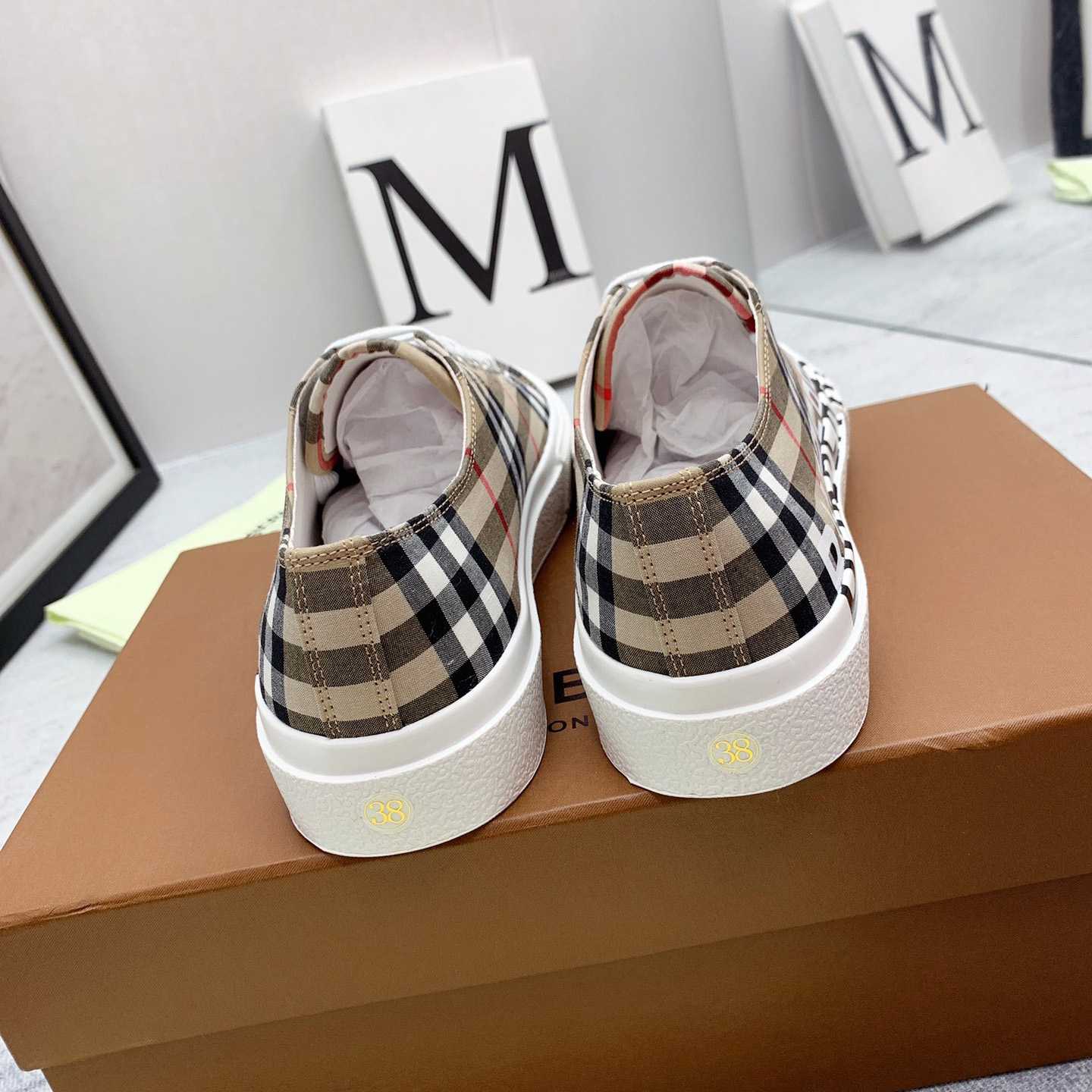 Burberry Logo Print Vintage Check Cotton Sneakers - DesignerGu