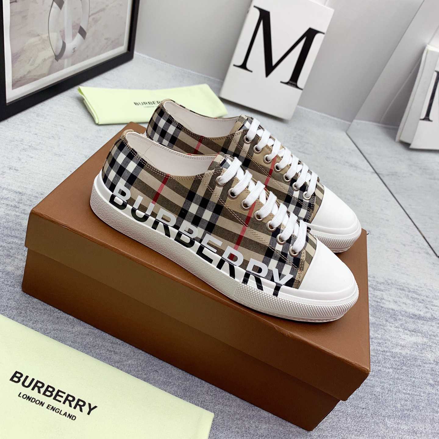 Burberry Logo Print Vintage Check Cotton Sneakers - DesignerGu