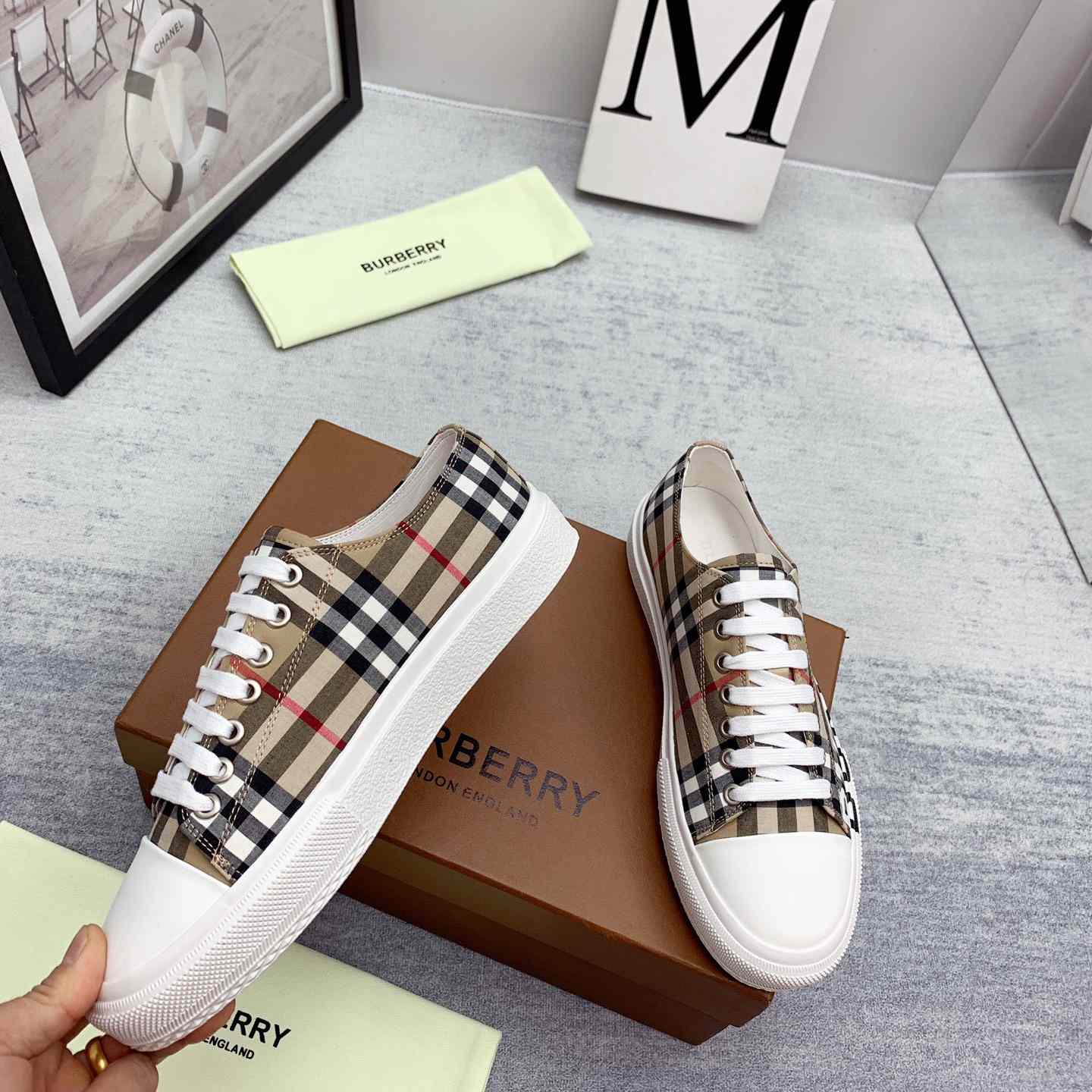 Burberry Logo Print Vintage Check Cotton Sneakers - DesignerGu