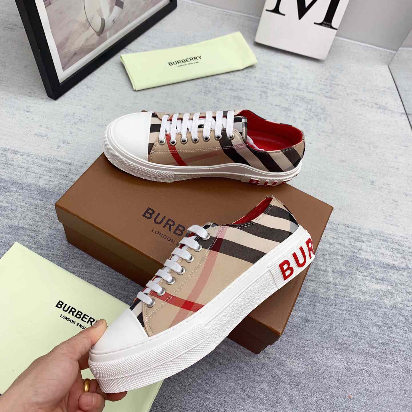 Burberry Check Cotton Sneakers - DesignerGu