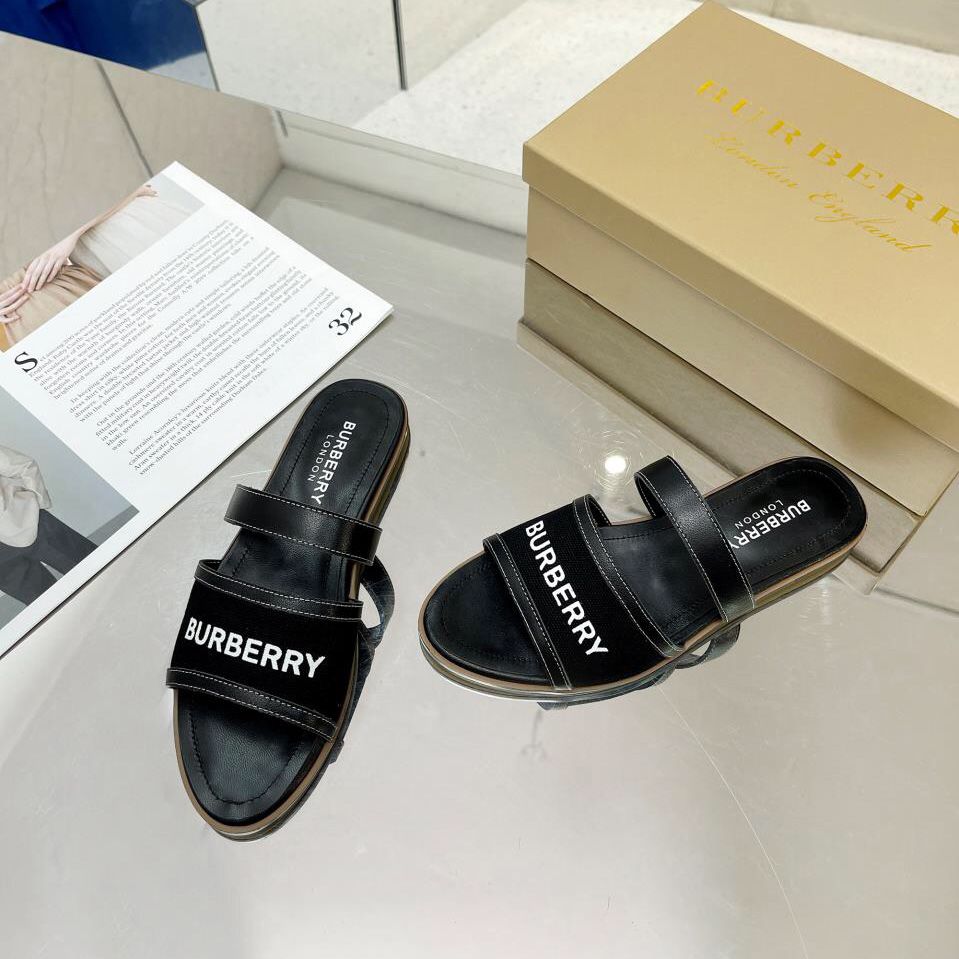 Burberry Logo Print Canvas And Leather Sandals - DesignerGu