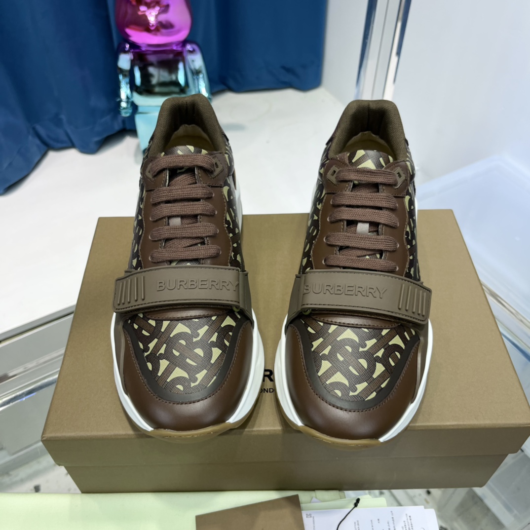 Burberry Monogram Nylon And Leather Sneakers - DesignerGu