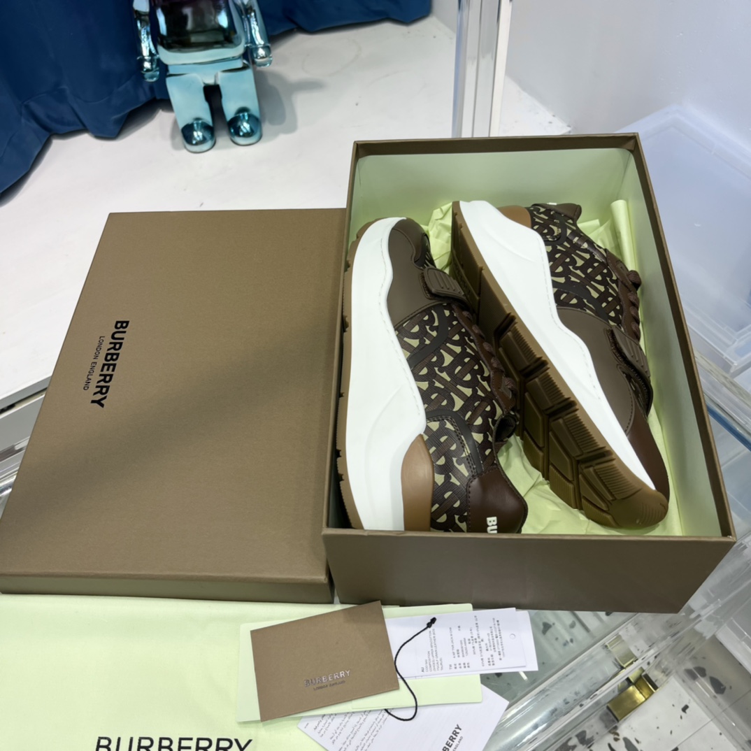 Burberry Monogram Nylon And Leather Sneakers - DesignerGu