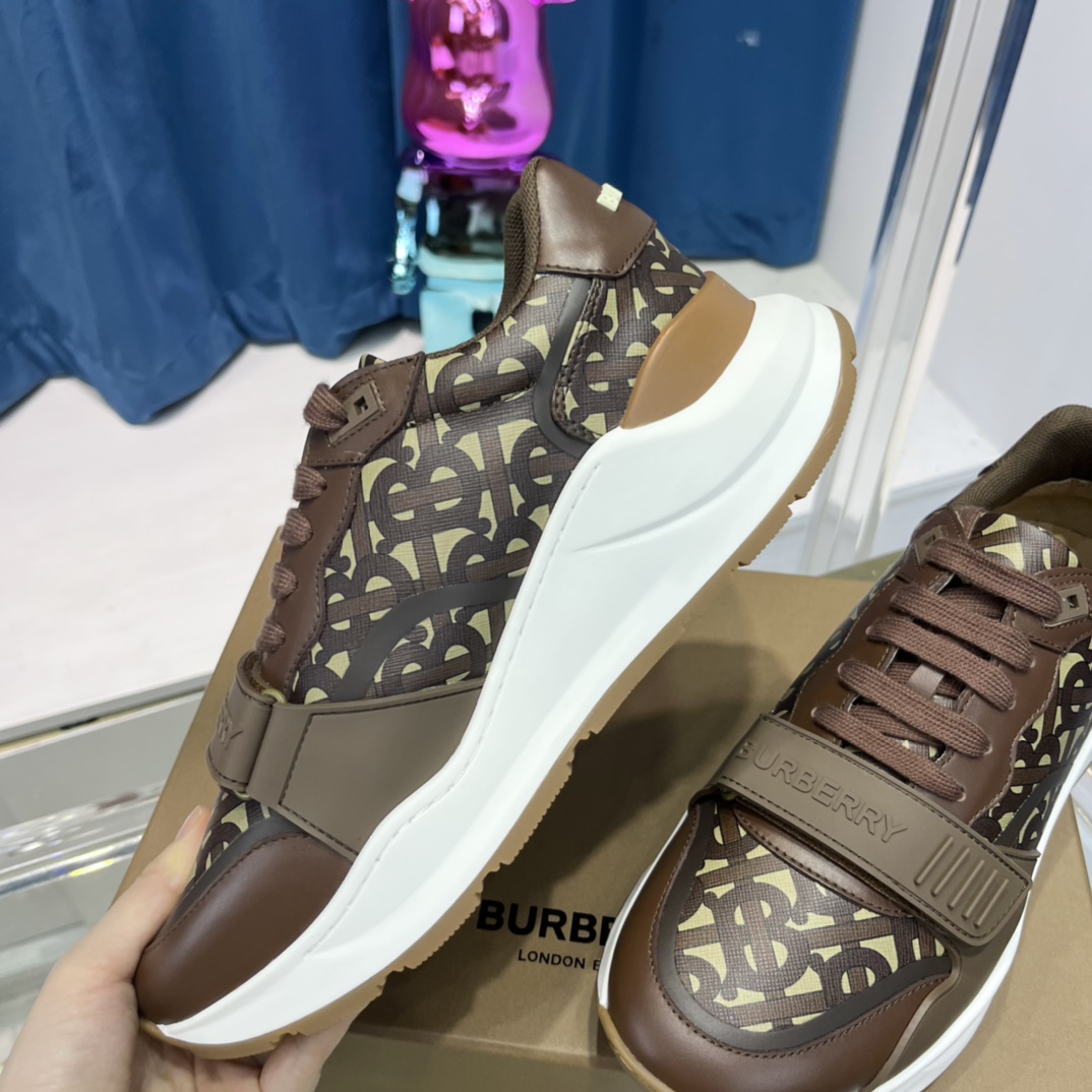 Burberry Monogram Nylon And Leather Sneakers - DesignerGu