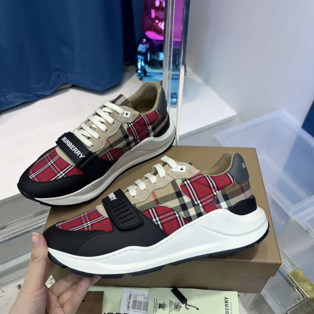 Burberry Leather And Vintage Check Cotton Sneakers - DesignerGu