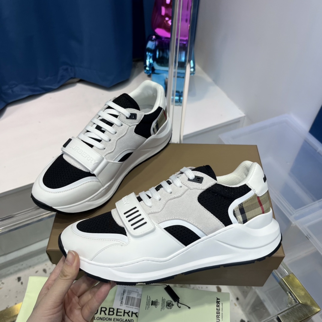 Burberry Mesh, Suede And Vintage Check Cotton Sneakers - DesignerGu