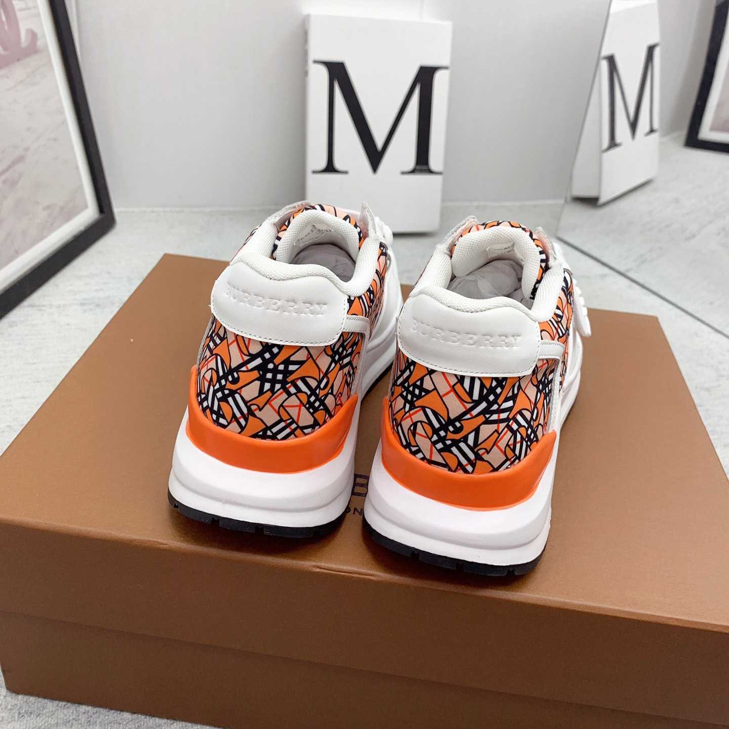 Burberry Monogram Print Linen Nylon And Leather Sneakers - DesignerGu