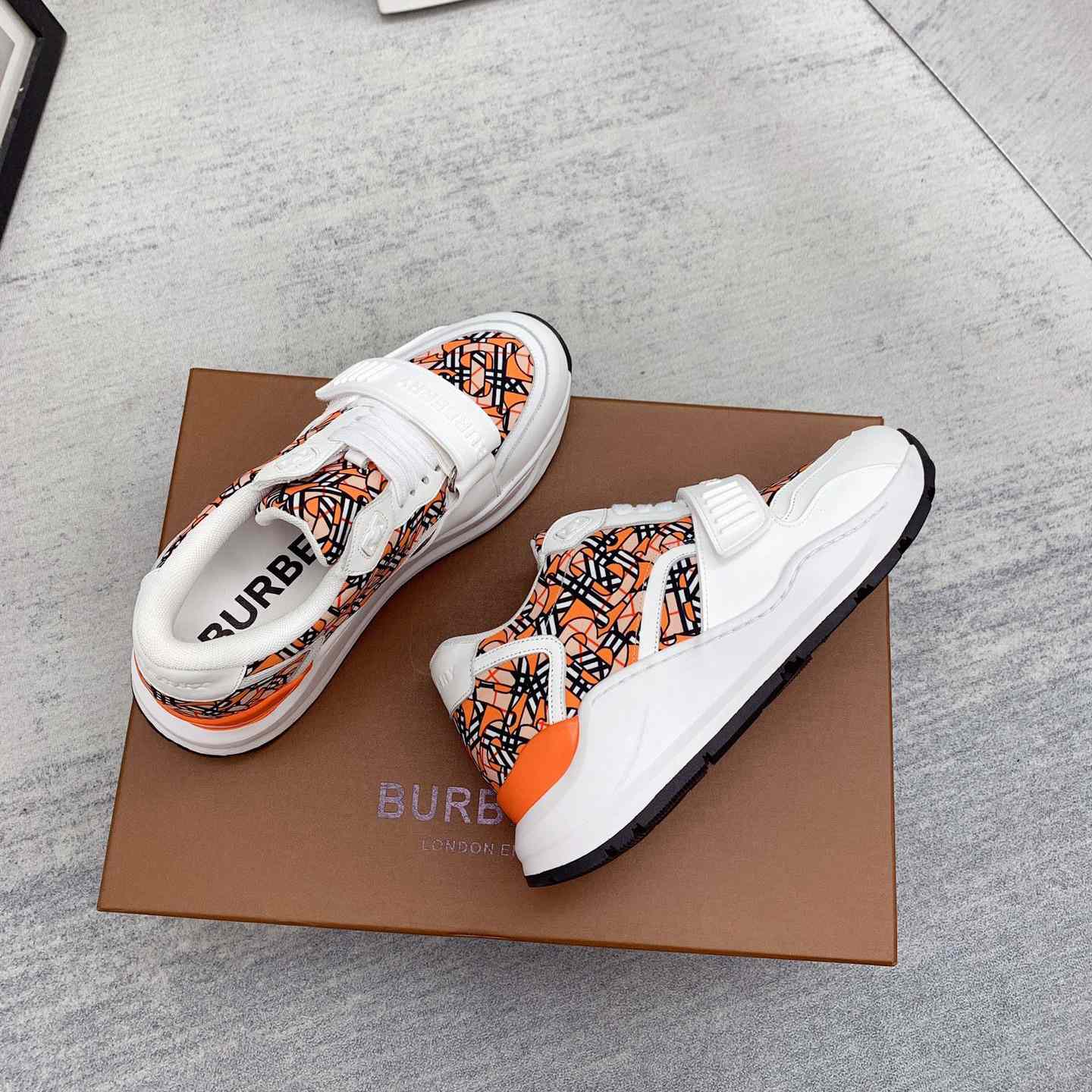 Burberry Monogram Print Linen Nylon And Leather Sneakers - DesignerGu