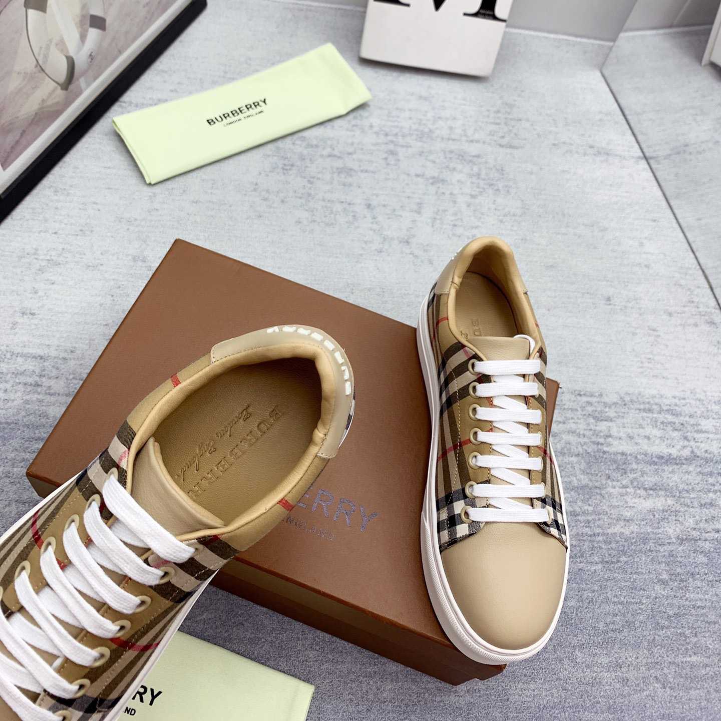 Burberry Vintage Check and Leather Sneakers - DesignerGu