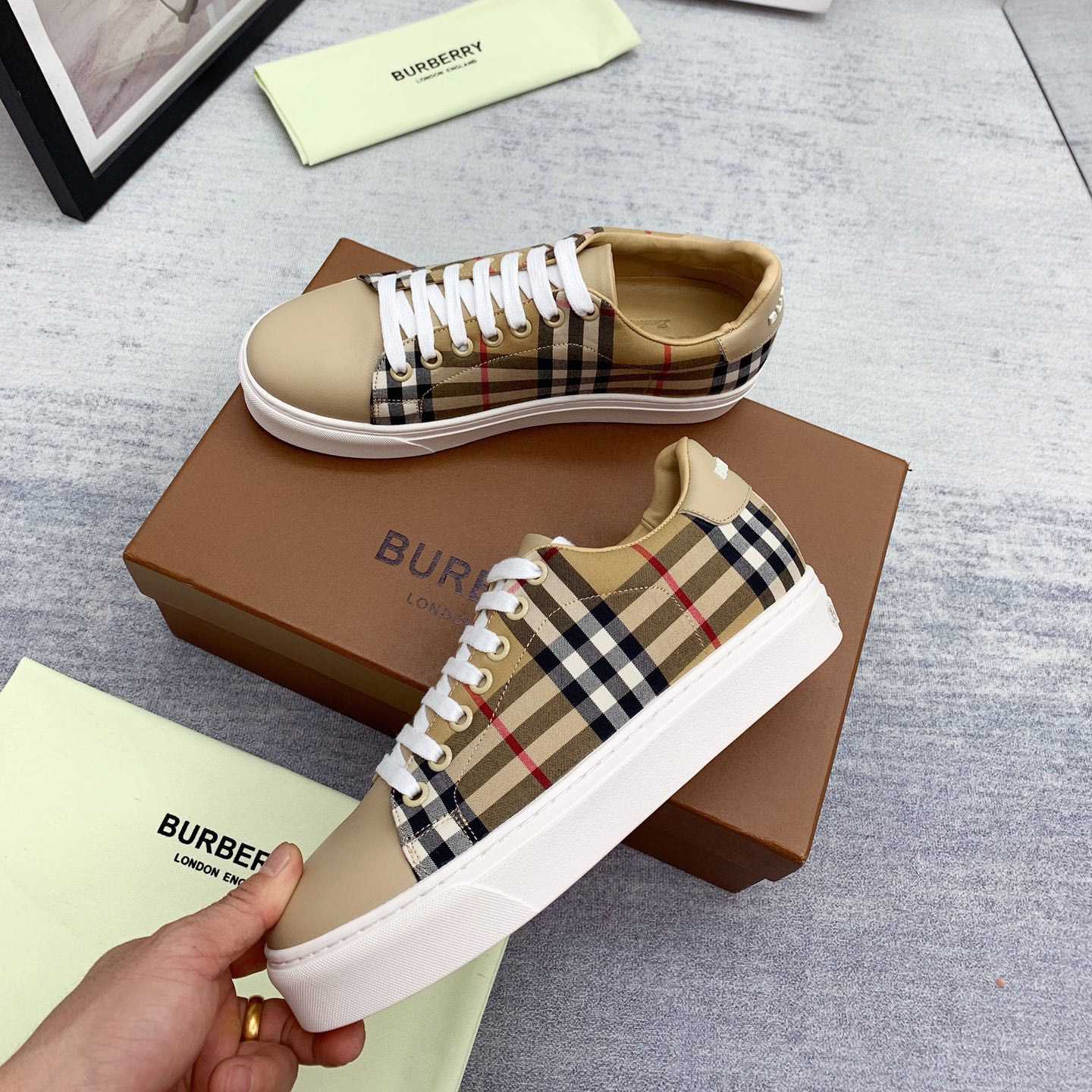 Burberry Vintage Check and Leather Sneakers - DesignerGu