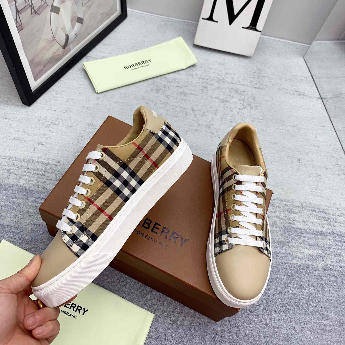 Burberry Vintage Check and Leather Sneakers - DesignerGu