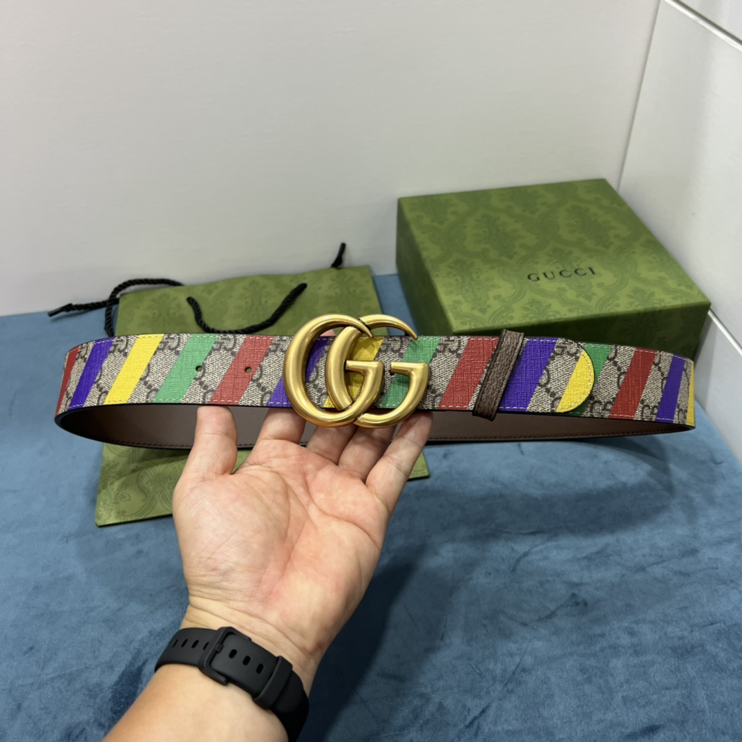 Gucci Striped Belt With Double G - DesignerGu