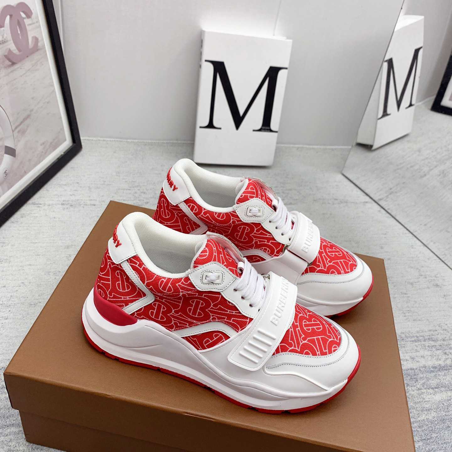 Burberry Monogram Print Nylon And Leather Sneakers - DesignerGu