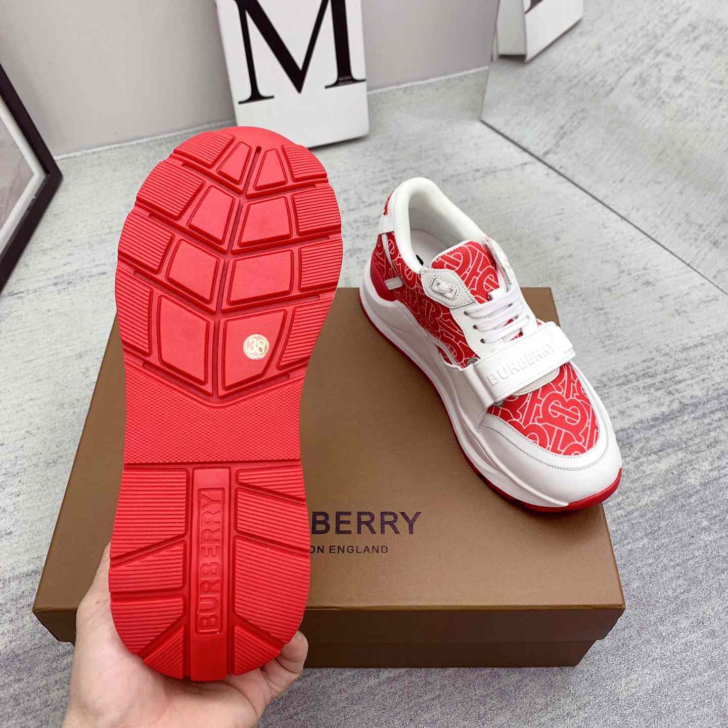 Burberry Monogram Print Nylon And Leather Sneakers - DesignerGu