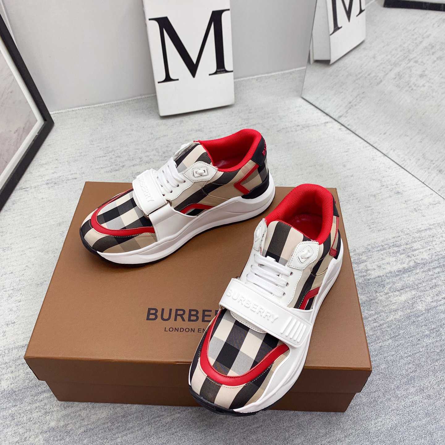 Burberry Check Nylon And Leather Sneakers - DesignerGu