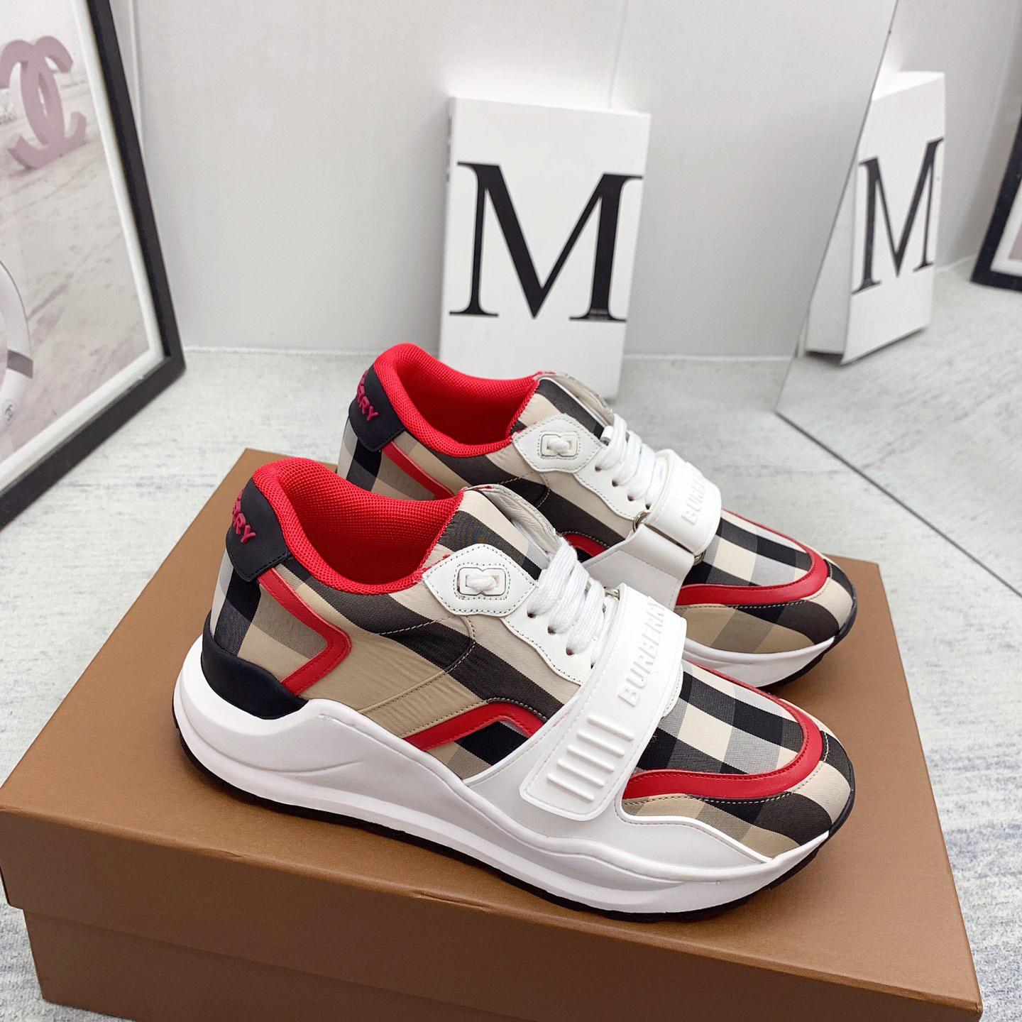 Burberry Check Nylon And Leather Sneakers - DesignerGu