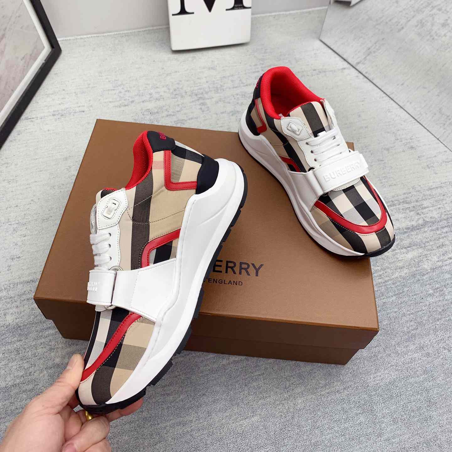 Burberry Check Nylon And Leather Sneakers - DesignerGu