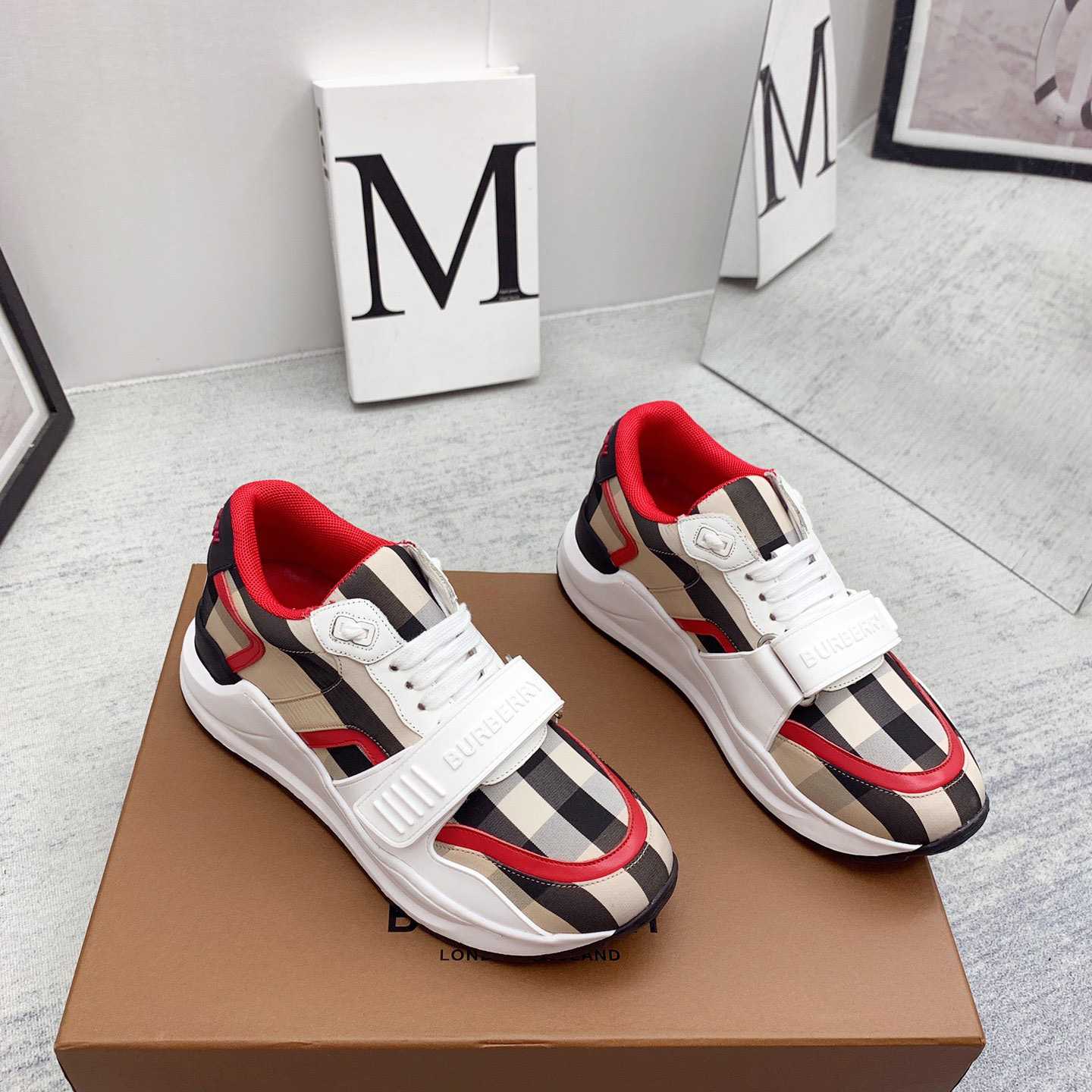 Burberry Check Nylon And Leather Sneakers - DesignerGu