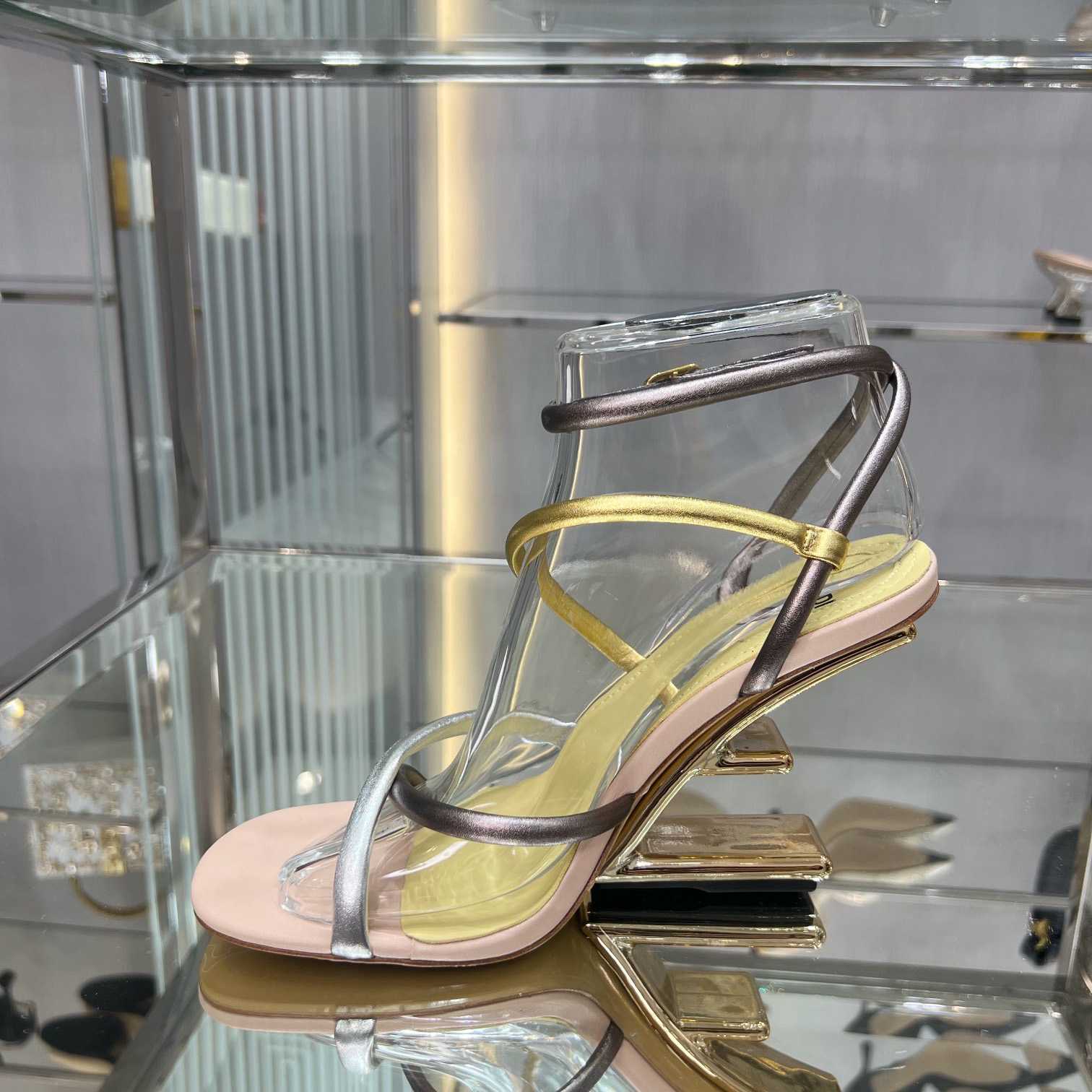 Fendi First Silver Nappa Leather Medium-Heeled Sandals - DesignerGu