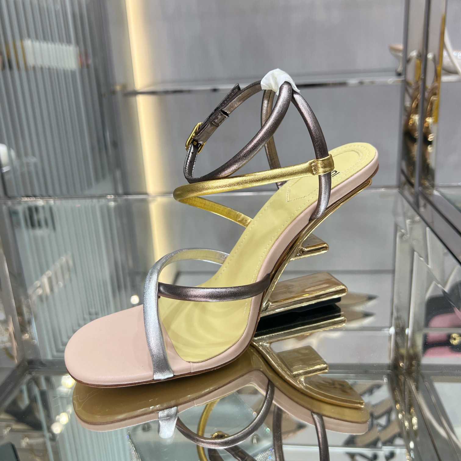 Fendi First Silver Nappa Leather Medium-Heeled Sandals - DesignerGu