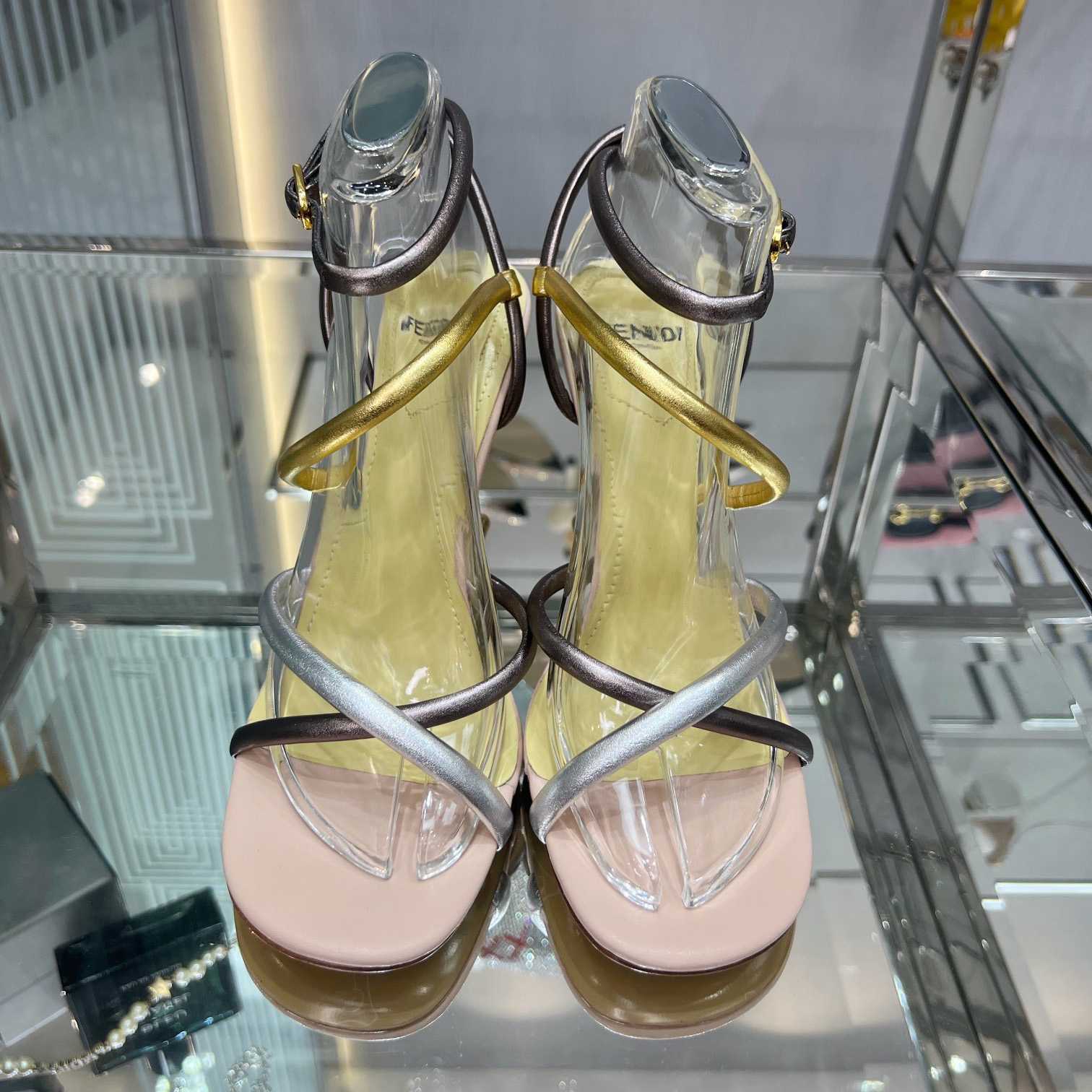 Fendi First Silver Nappa Leather Medium-Heeled Sandals - DesignerGu