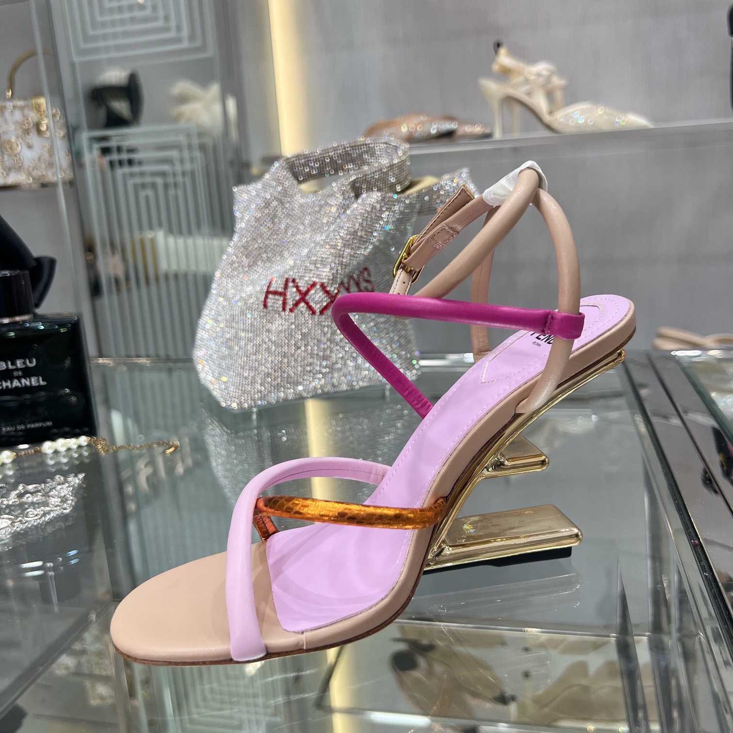 Fendi First Pink Nappa Leather High-Heeled Sandals - DesignerGu