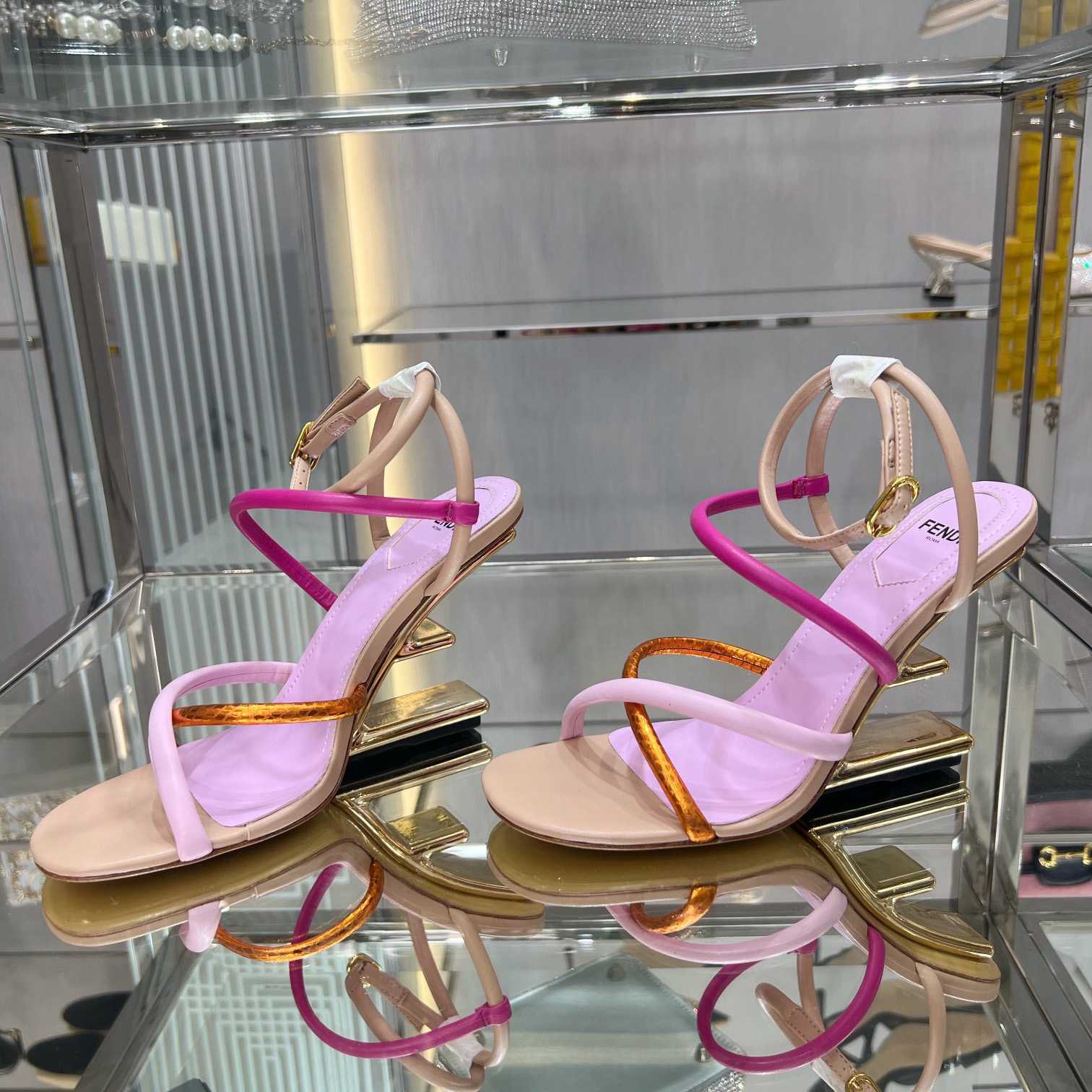 Fendi First Pink Nappa Leather High-Heeled Sandals - DesignerGu